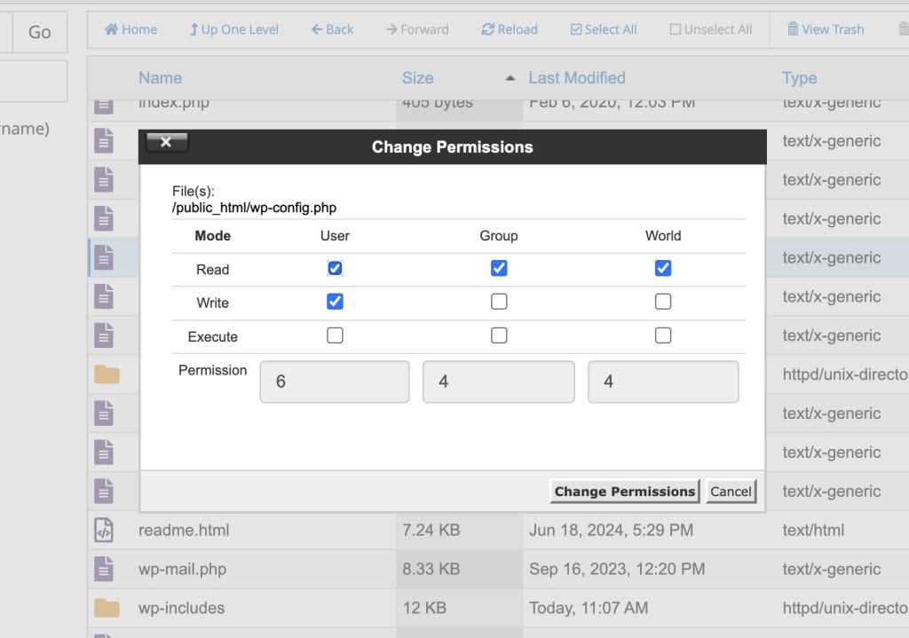 file permissions in WordPress