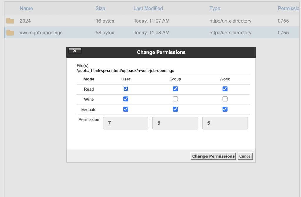 recommended file permissions 