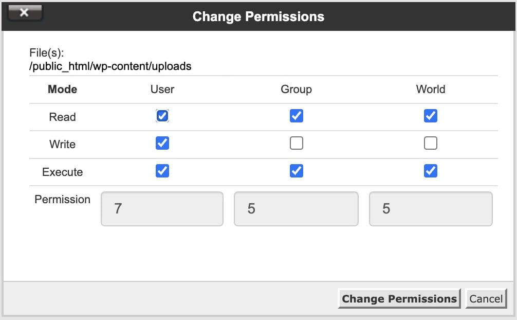 file permissions for file upload